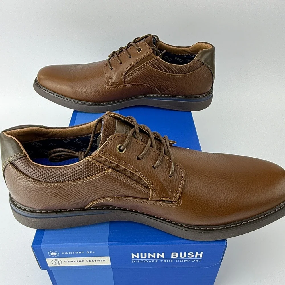 Nunn Bush Bayridge PT OX Leather Plain Toe Oxford Shoes Mens 10 M Brown NIB